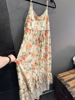 Derek Heart Cream Maxi Dress with Peach and Green Floral Print